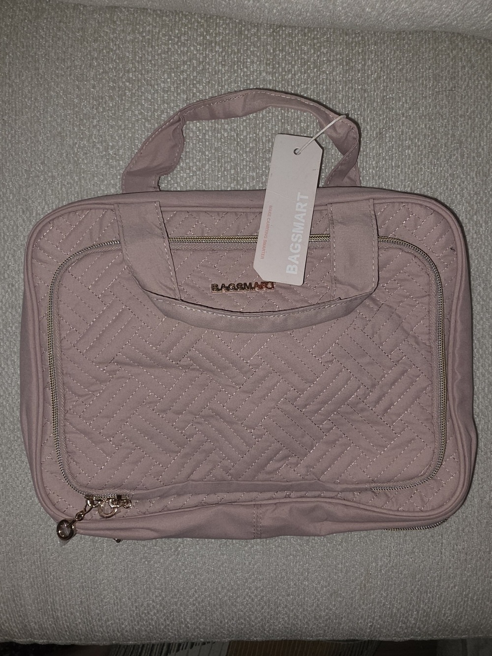 BAGSMART Quilted Cosmetic Case in Blush Pink